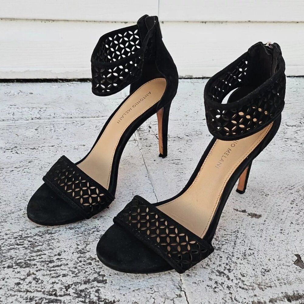 Antonio Melani Women Shoe Sandal Black Leather Upper/Sole Heel Size 9.5M